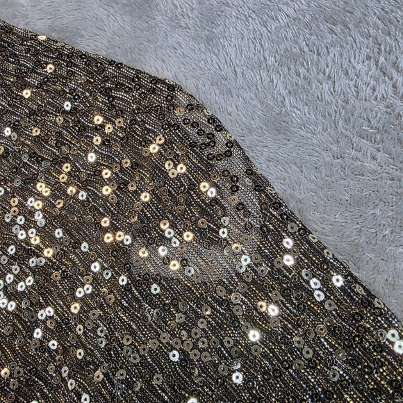 Trina Turk Dress Womens 10 Gold Sequin Blouson V Neck Dolman Sleeve Short Party - Picture 5 of 13